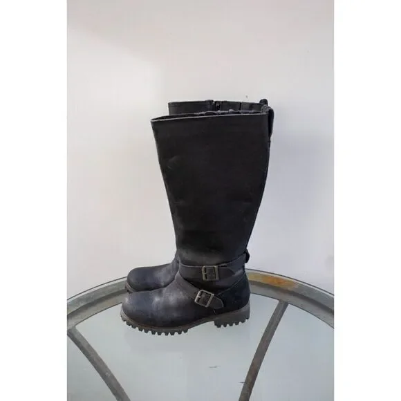 TIMBERLAND Wheelright Tall Boots Waterproof Black Cracked Leather Womens US 6.5 - Picture 4 of 7